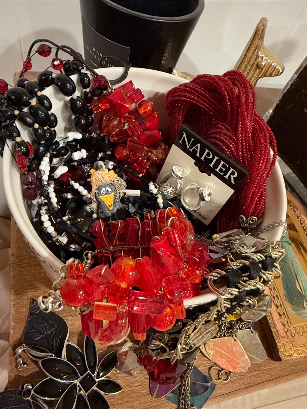 Napier Red and Black Mixed Bead Necklace Set